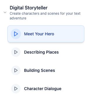 Learning interface showing lesson selection
