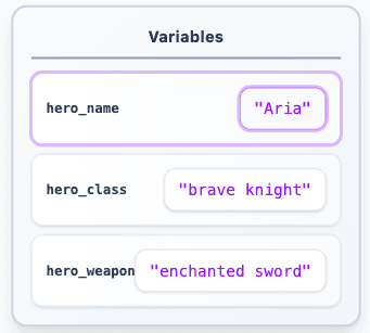 Variable panel showing real-time data changes